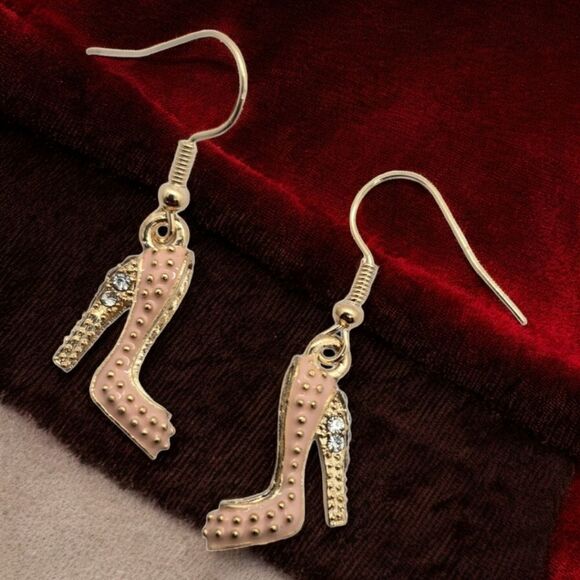 Pink Rhinestone High Heels Earrings 👠 Fashion Diva Dangle Drop Jewelry NEW - Picture 5 of 6